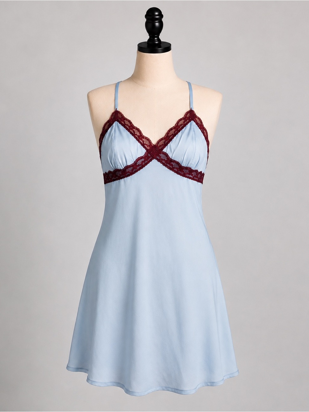 wild fable Light Blue Chemise with Burgundy Lace Trim